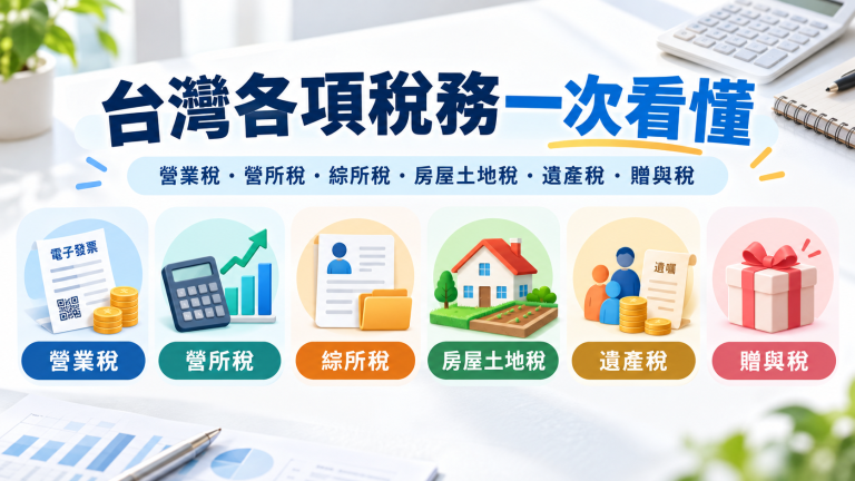 台灣各項稅務完整指南｜營業稅、營所稅、綜所稅、房屋土地稅與遺贈稅一次看懂
